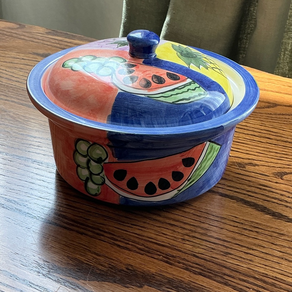 Emerald Ceramic Fruit Design Casserole Dish